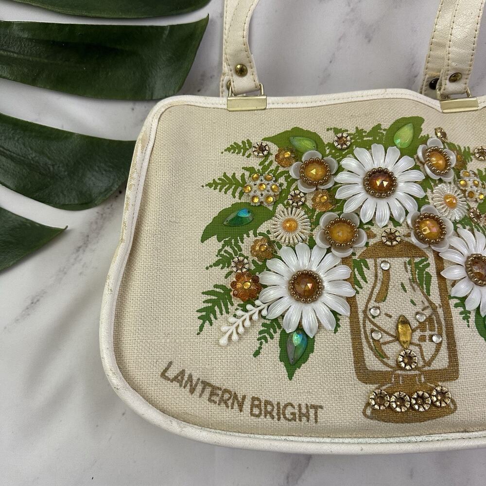 Enid Collins Of Texas Vintage 60s Embellished Purse Bag Lantern Bright Floral - Picture 5 of 12